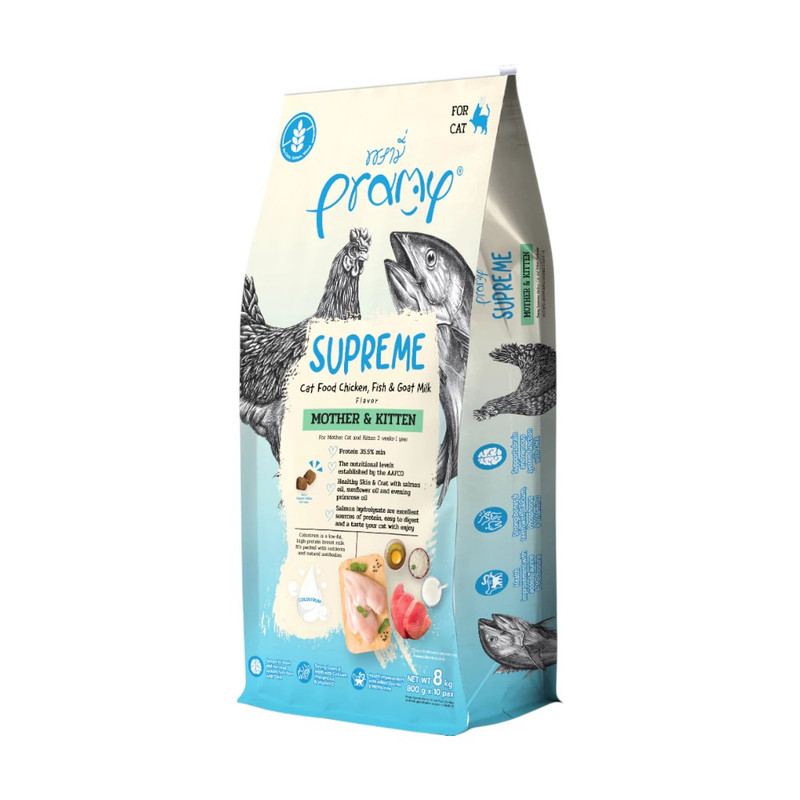 [กระสอบ] Pramy Supreme พรามี่ ซุพรีม อาหารเม็ดแมว / สูตร Mother & Kitten 8 kg