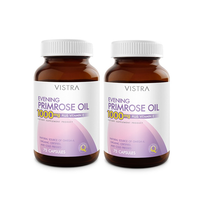 VISTRA Dietary Supplement Evening Primrose Oil Plus Vitamin E 1000 mg 75 Capsules x 2