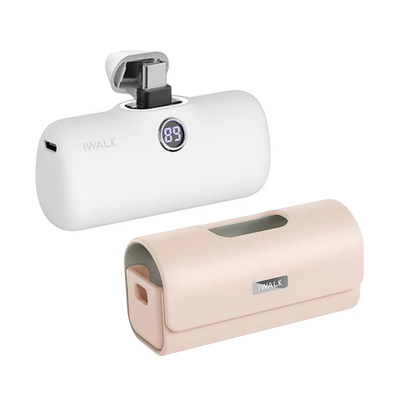 iWALK LinkPod Pro5000PC+LinkPod Bag แบตสํารองไร้สายพร้อมกระเป๋าเคสหัวชาร์จTypeCรองรับiPhone16,15 White-PinkBag