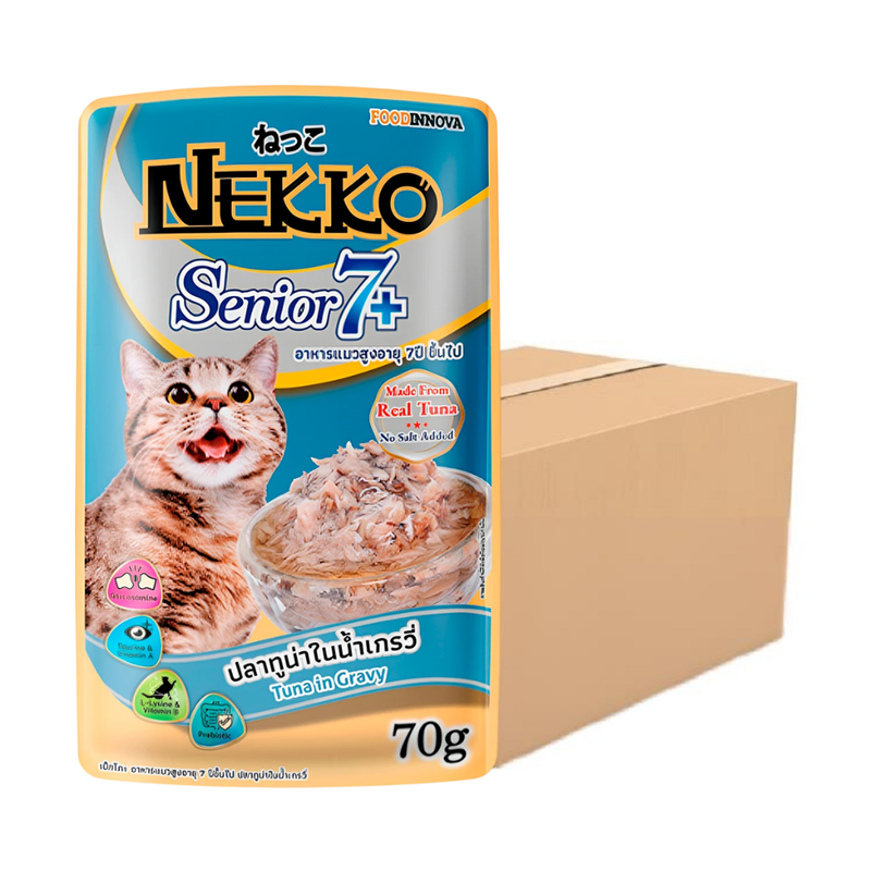 Nekko Senior 7+ อาหารแมวสูงอายุ 7 ปีขึ้นไป ปลาทูน่าในน้ําเกรวี่ 70g x 48 ซอง