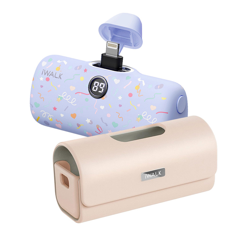 iWALK LinkPod ProPL+LinkPod Bag แบตสํารองไร้สายพร้อมกระเป๋าเคสใช้ได้กับiPhoneเกือบทุกรุ่น Purple-Candy-PinkBag