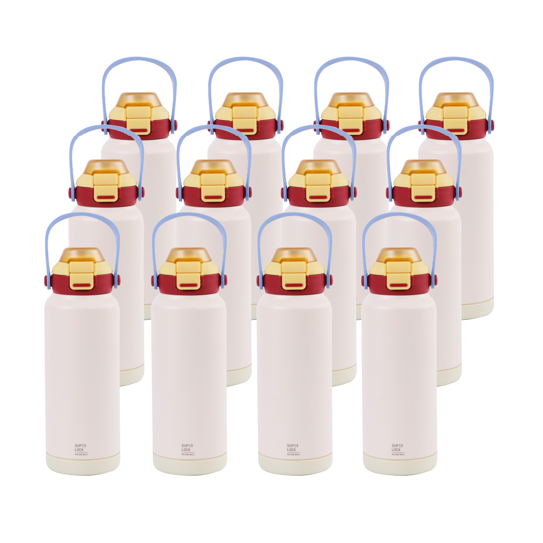 Super Lock Stainless Steel Bottle with Silicone Straw 980ml S181 Cream Pack 12