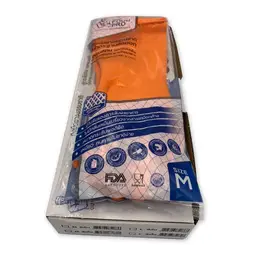 Thumbnail 2 of ฟู้ดส์โปร ถุงมือยาง ขนาด 13 นิ้ว ไซส์ M สีส้ม x 6