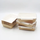 Thumbnail 1 of OPure กล่องใส่อาหารกระดาษ สี่เหลี่ยมฝาปิด สีคราฟท์-ขาว ขนาด 700 มล. จำนวน 200 ชิ้น