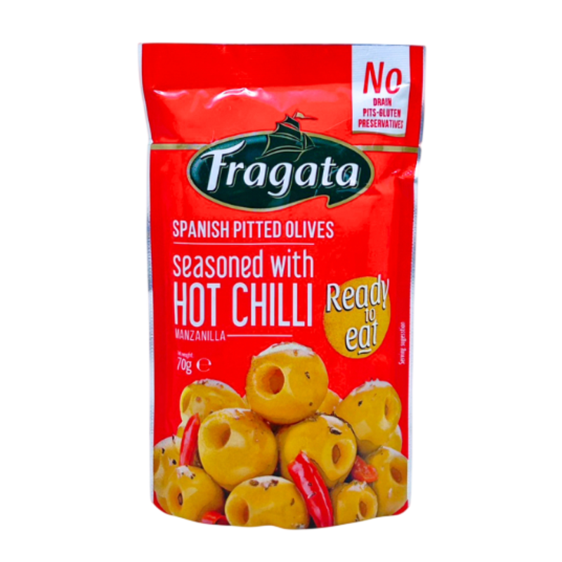 ฟรากาตา พิทเต็ด โอลีฟ ซีซัน ฮอต ชิลลี 70 กรัม Fragata Pitted Olives Seasoned Hot Chilli 70 g.