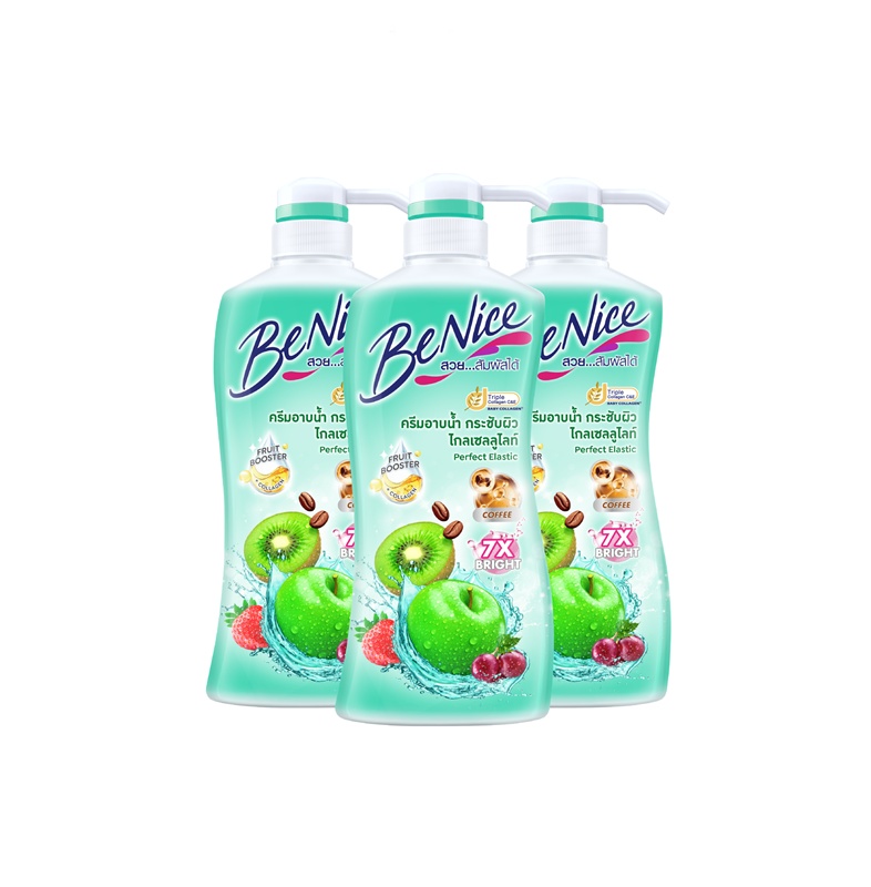 [Pack3] BeNice Perfect Elastic Shower Cream 400ml. x3, Green