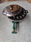 Thumbnail 2 of Bechef ชุดเตาขนมครก เผาแล้ว ชุดทำขนมครก เบ้าพิมพ์ขนมครกเหล็กหล่อพร้อมฝาสแตนเลส บังลมและหัวเตาแก๊ส c30