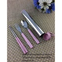 Thumbnail 2 of Twin Fish ชุดช้อน ส้อม ตะเกียบ พร้อมกล่องสเตนเลสใส่ ทรงกระบอก (ด้ามจับสีชมพู)