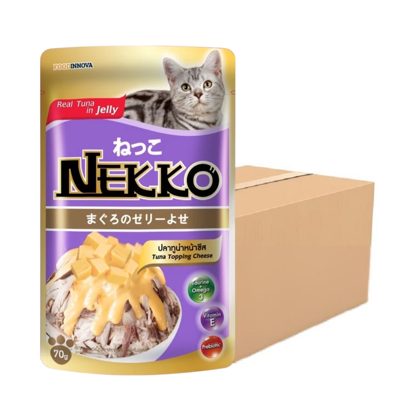Nekko อาหารแมวเน็กโกะ 70g. x 12 ซอง รสทูน่าหน้าชีส (ม่วง)
