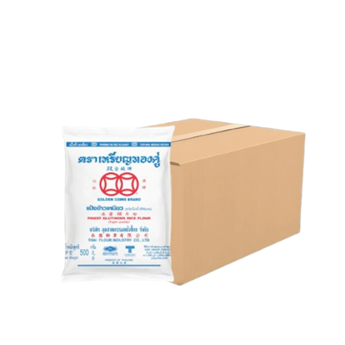 เหรียญทองคู่ แป้งข้าวเหนียว ขนาด 500 กรัม x 20 ถุง (ยกลัง)