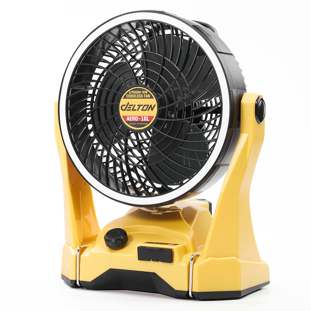 DELTON พัดลมไร้สาย 10 นิ้ว พร้อมไฟวงแหวน 360 องศา รุ่น AERO-10L ใช้งานร่วมกับแบตเตอรี่ DELTON UltraFlex และ TURBO FORCE มาพร้อมแบต UF 20V 4Ah 1ก้อน