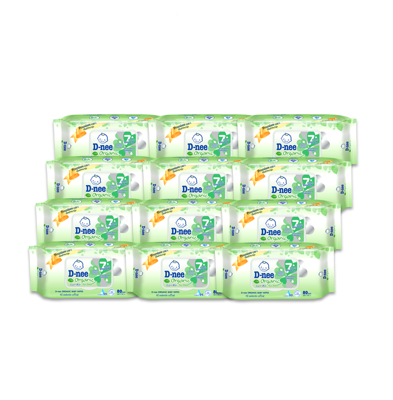 [Case]  D-nee Organic  Baby Wipes 80 PCS  x12, Green