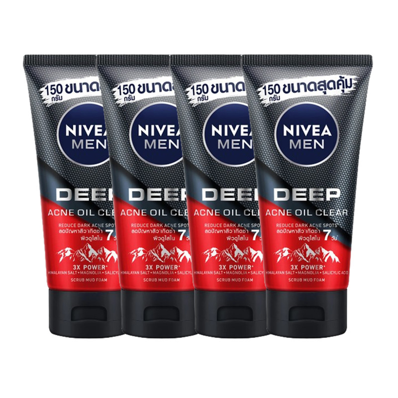 NIVEA MEN Deep Acne Oil Clear Scrub Mud Foam 150 g x 4
