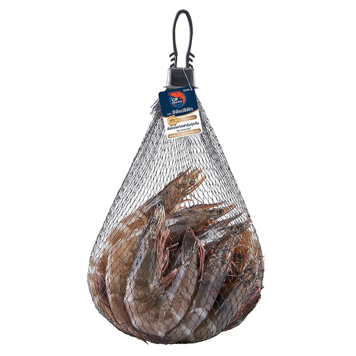 CP กุ้งขาวถุงตาข่าย ขนาด 21-25 ตัว/กก. แพ็ค 500 กรัม