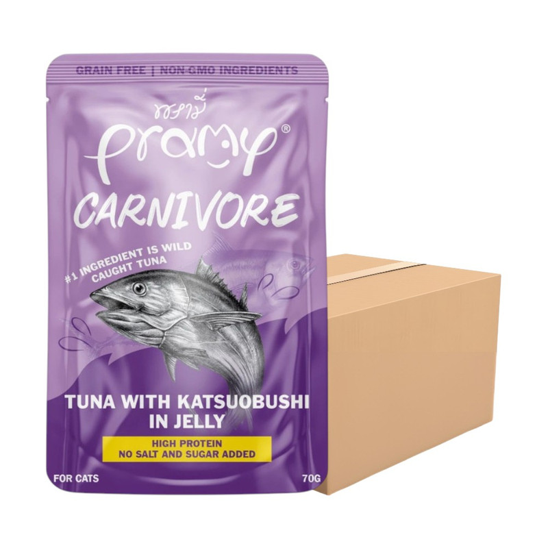 [48 ซอง] Pramy Carnivore พรามี่ คาร์นิวอร์ อาหารแมวโปรตีนสูงเนื้อสัตว์เน้นๆ มีให้เลือก 10 สูตร Gravy และ Jelly ขนาด 70g CV6-ทูน่า&ปลาโอเจลลี