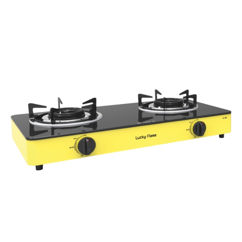 ลัคกี้เฟลม เตาเเก๊สตั้งโต๊ะ 2 หัว รุ่น AI-102 หน้าเตากระจกนิรภัย สีสันใหม่ของการทําอาหาร