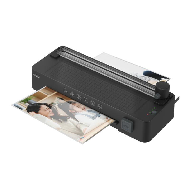 Deli เครื่องเคลือบ เครื่องเคลือบบัตร A4 4in1 แถมฟรี ที่ตัดกระดาษ ที่เจาะรู สีดํา รุ่น ET109 1ชิ้น