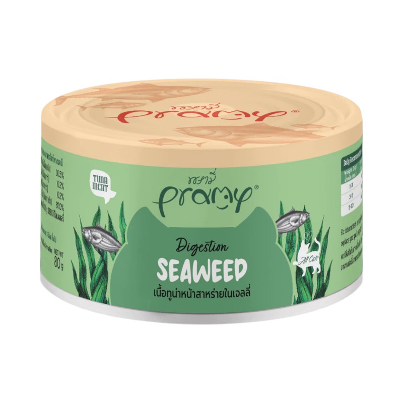 Pramy Canned พรามี่ อาหารกระป๋องสําหรับแมว ขนาด 80g C03-ทูน่าหน้าสาหร่าย