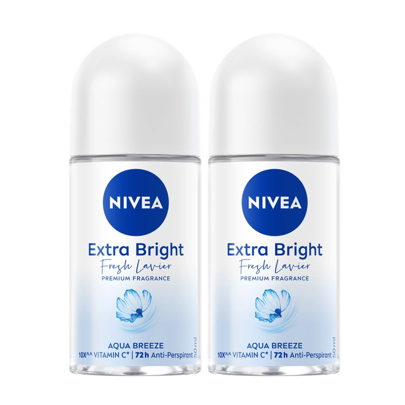 NIVEA Extra Bright Fresh Lavier Premium Fragrance Aqua Breeze Roll On 50 ml x 2