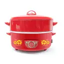 Thumbnail 1 of ฮานาบิชิ กระทะไฟฟ้า+หม้อนึ่ง 10 นิ้ว 2.0 ลิตร รุ่น HEP-10S สีแดง