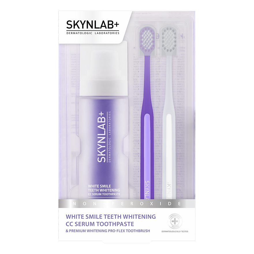 Skynlab Toothpaste White Smile Teeth Whitening CC Serum 50ml Free Premium Whitening Pro-Flex Toothbrush 2 Pcs Set