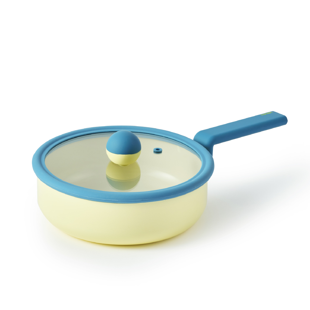 Neoflam Danish Ceramic Coated Deep Pan with Lid 24cm W24 Cream