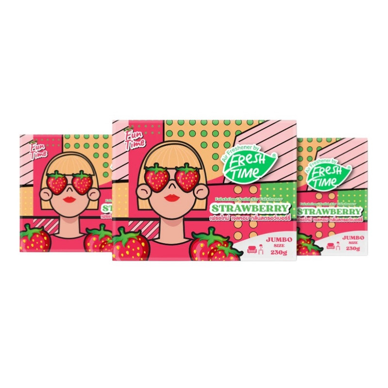 [แพ็ค3ชิ้น] Freshtime เจลหอมปรับอากาศ ดับกลิ่นเหม็น เจลปรับอากาศ หอมนาน 60 วัน กลิ่นStrawberry ขนาด 230 กรัม