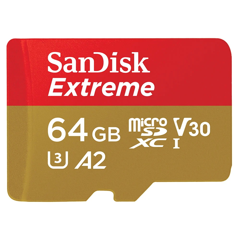 SANDISK Memory Card Extreme microSDXC  V30 U3 C10 A2 Model SDSQXAH-064G-GN6MN Capacity 64GB Red gold