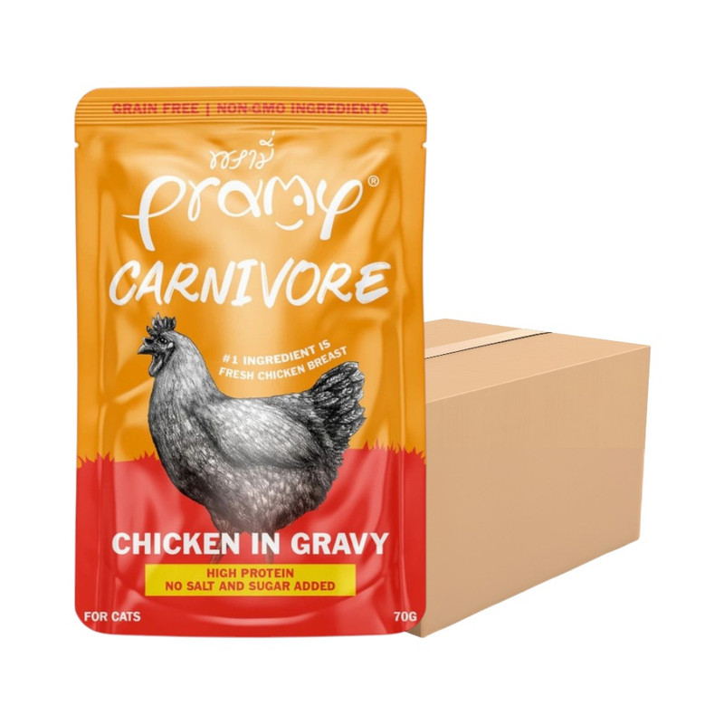 [48 ซอง] Pramy Carnivore พรามี่ คาร์นิวอร์ อาหารแมวโปรตีนสูงเนื้อสัตว์เน้นๆ มีให้เลือก 10 สูตร Gravy และ Jelly ขนาด 70g CV3-ไก่ในเกรวี่