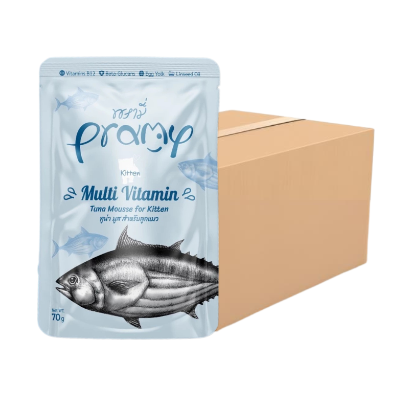 [48 ซอง] PRAMY พรามี่ อาหารเปียกแมว บํารุงสุขภาพ สําหรับลูกแมว ขนาด 70 กรัม KT1-Multi Vitamin
