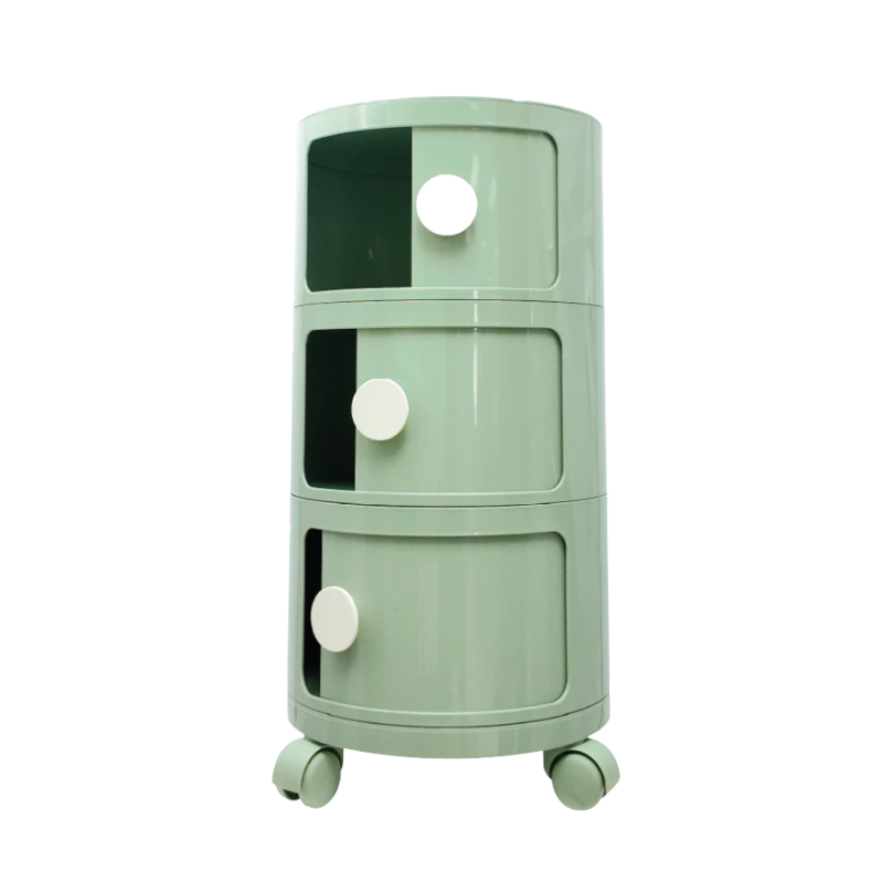 DKW Official Round Shelf รุ่นTori ชั้นวาง(มีล้อ)ทรงกลม 3ชั้น จัดเก็บของใช้ ตู้ข้างเตียง ลิ้นชักเก็บของโมเดิร์น สีเขียว-ด้ามจับครีม
