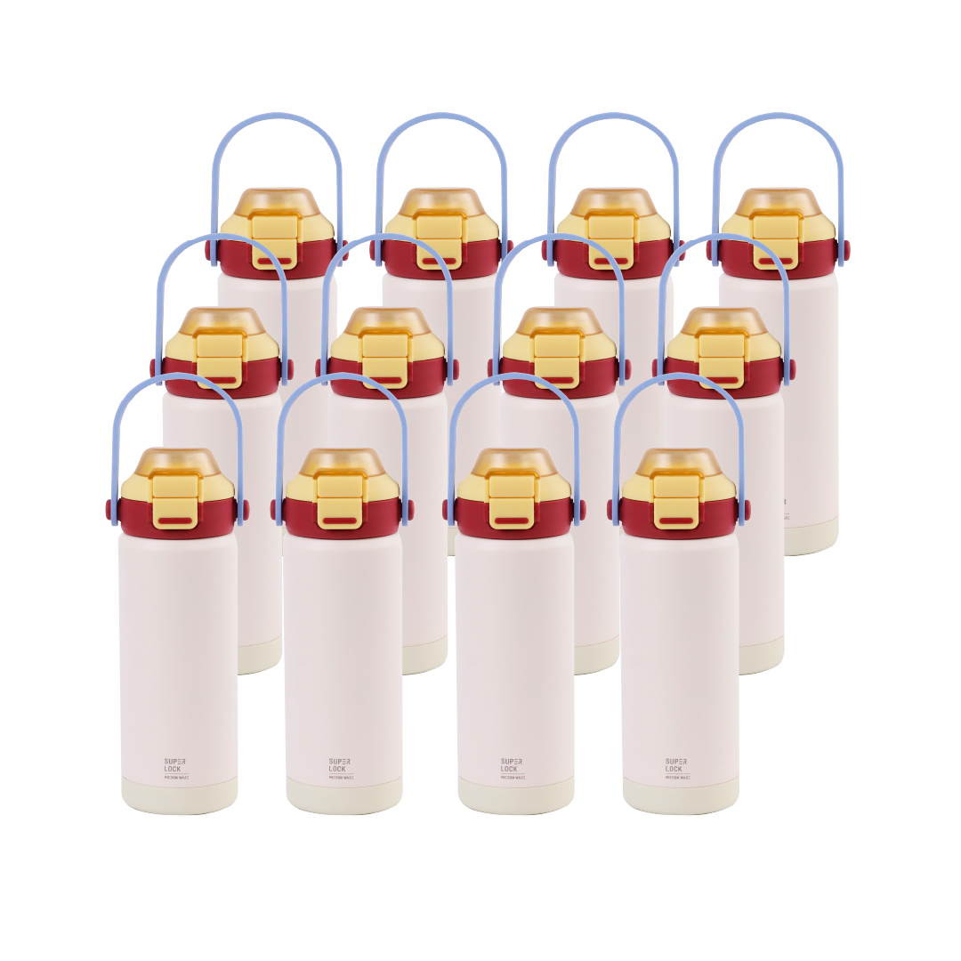 Super Lock Stainless Steel Bottle with Silicone Straw 520ml S180 Cream Pack 12