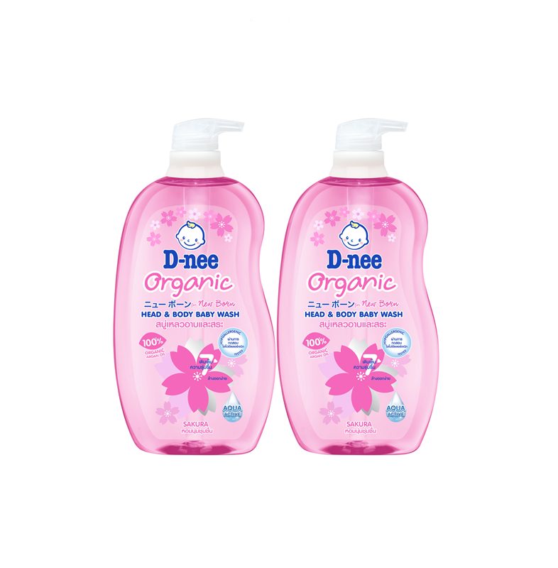 [Pack2] D-Nee Organic Sakura Head and Body Baby Wash 750ml. x2, Pink