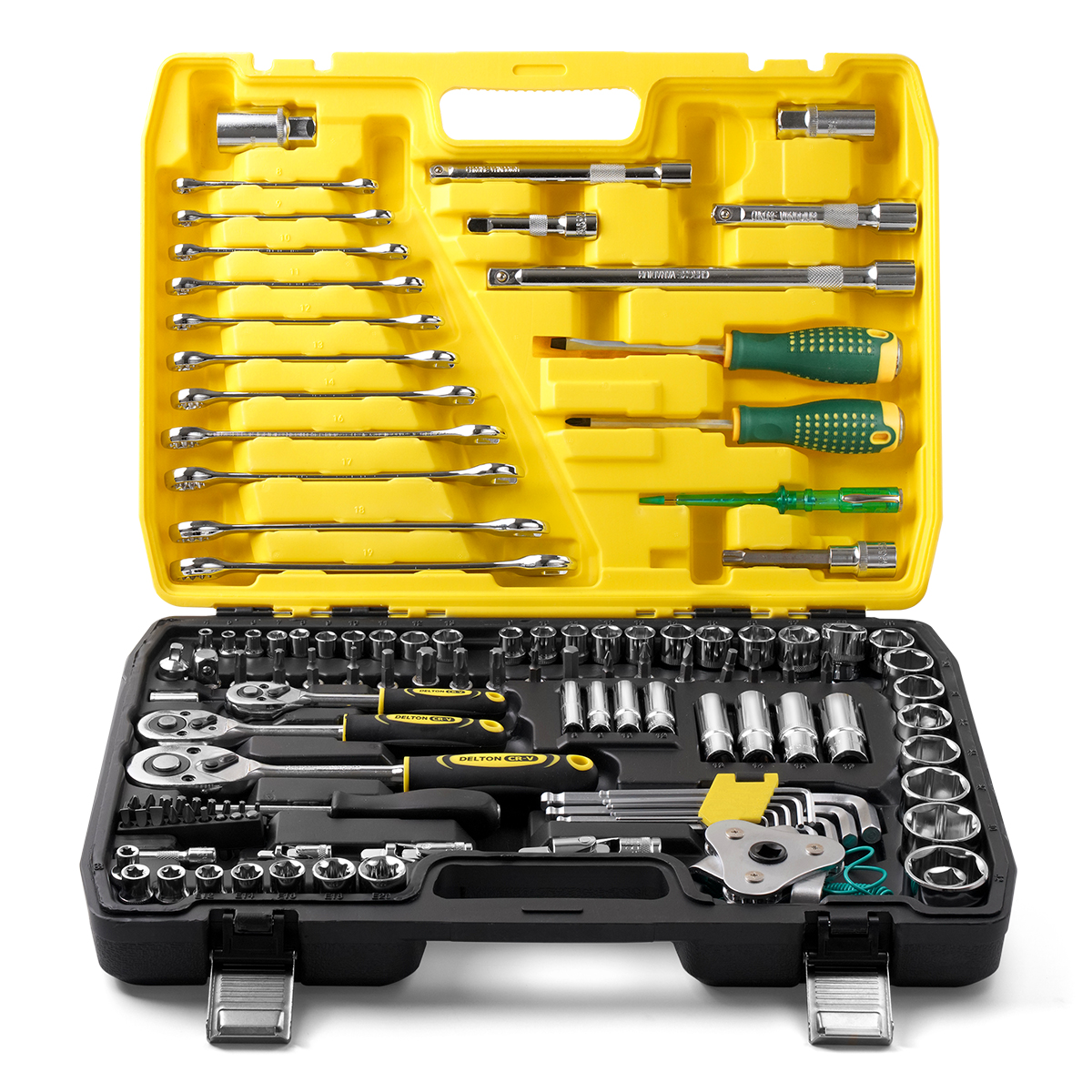 DELTON King Tools ชุดเครื่องมือ ประแจ ชุดบล็อก 121 ชิ้น(ชุดใหญ่) ขนาด 1/4 นิ้ว 3/8 นิ้ว 1/2 นิ้ว ชุดประแจ รุ่นDKT-121PCS