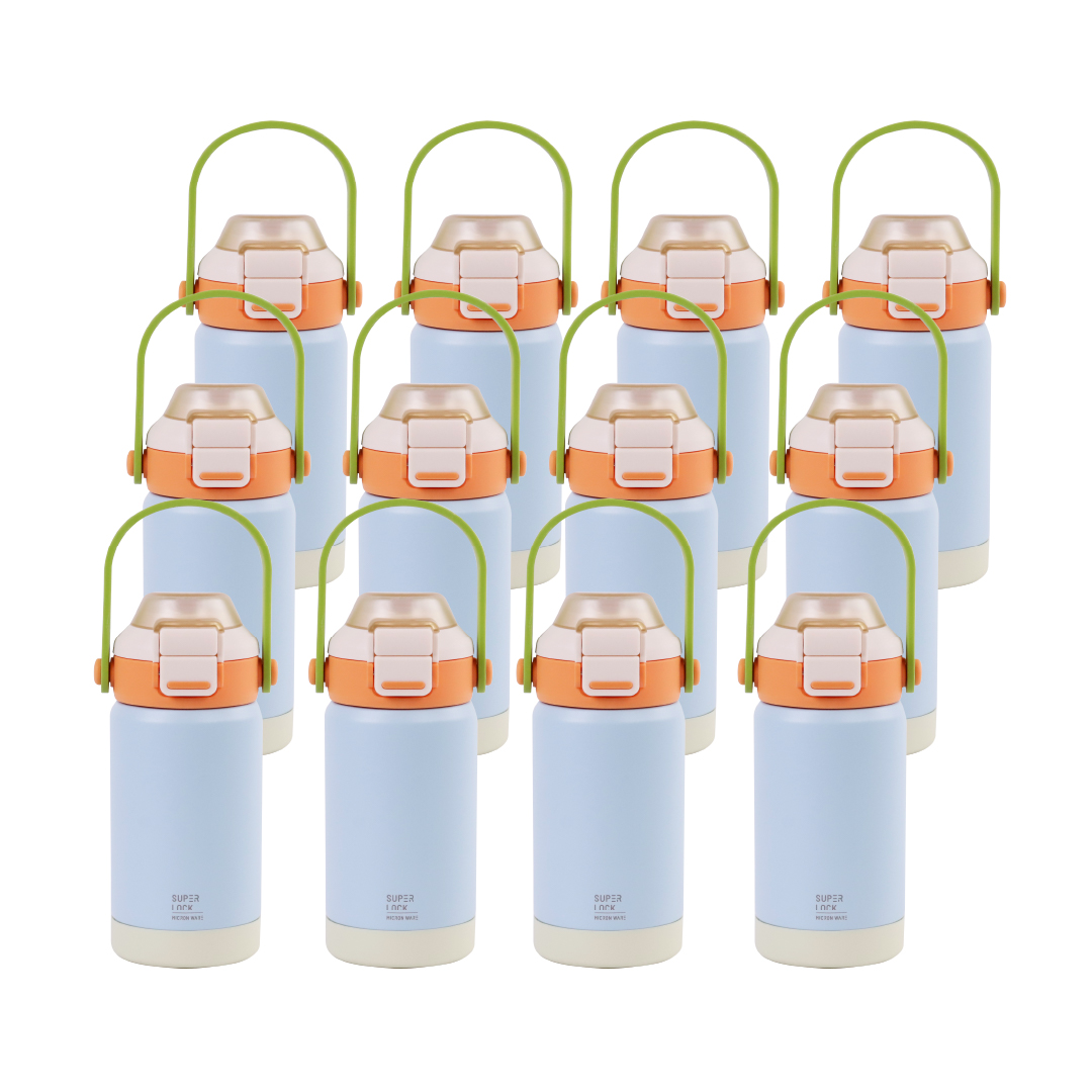 Super Lock Stainless Steel Bottle with Silicone Straw 370ml S179 Light Blue Pack 12