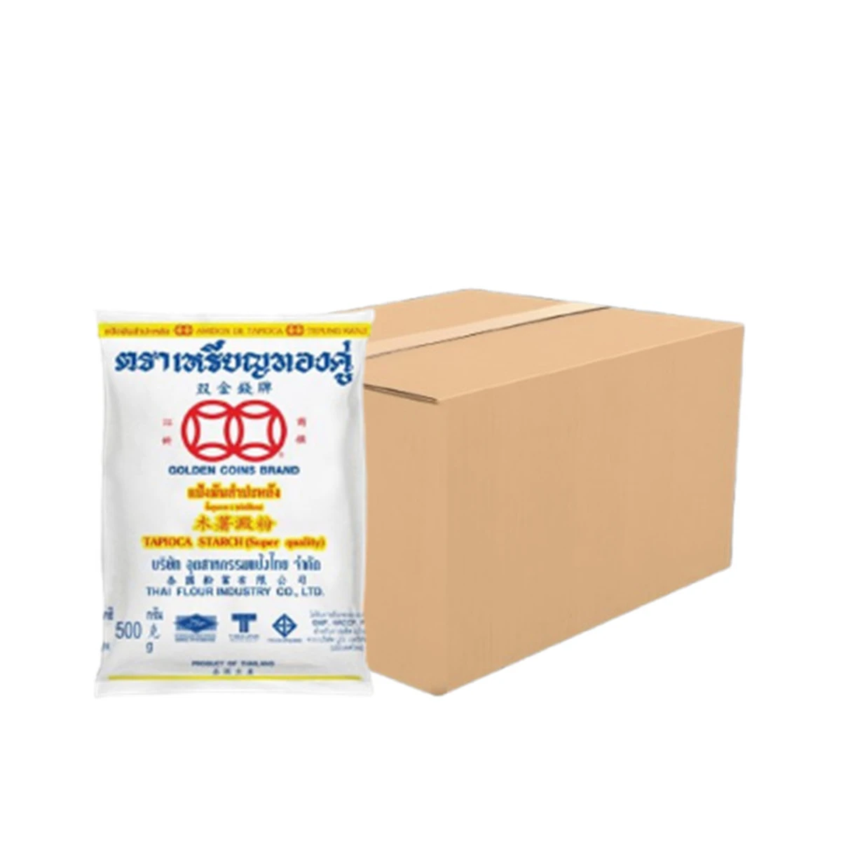 เหรียญทองคู่ แป้งมันสําปะหลัง ขนาด 500 กรัม x 20 ถุง (ยกลัง)