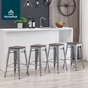 Thumbnail 2 of HomeHuk เก้าอี้บาร์ เก้าอี้สตูล ที่นั่งไม้ ซ้อนได้ 36 x 36 x 77 ซม. สีเงิน