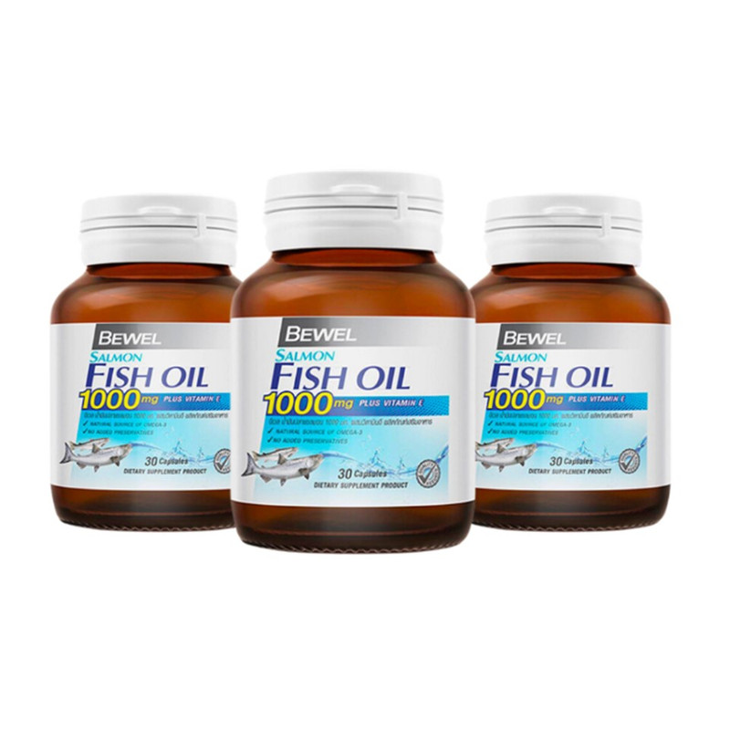 BEWEL Dietary Supplement Salmon Fish Oil Plus vitamin E Omega 3 1,000 mg 30 Capsule x 3