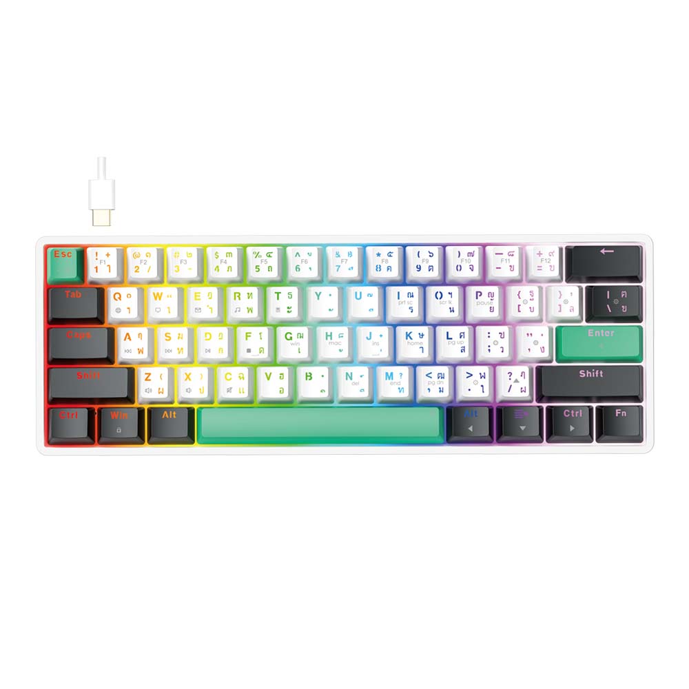 FANTECH KEYBOARD (คีย์บอร์ด) ATOM X61 MK613 - ARGB EN/TH WHITE-BLACK BLUE SWITCH