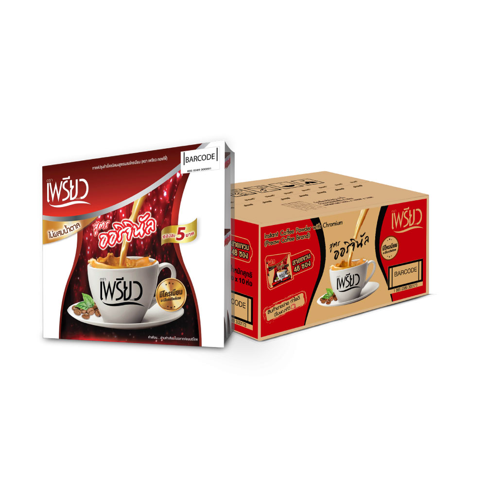[1 Carton] Preaw Coffee Original Formula (Red Sachet) 3-in-1 Coffee (12g each) 480 Sachet