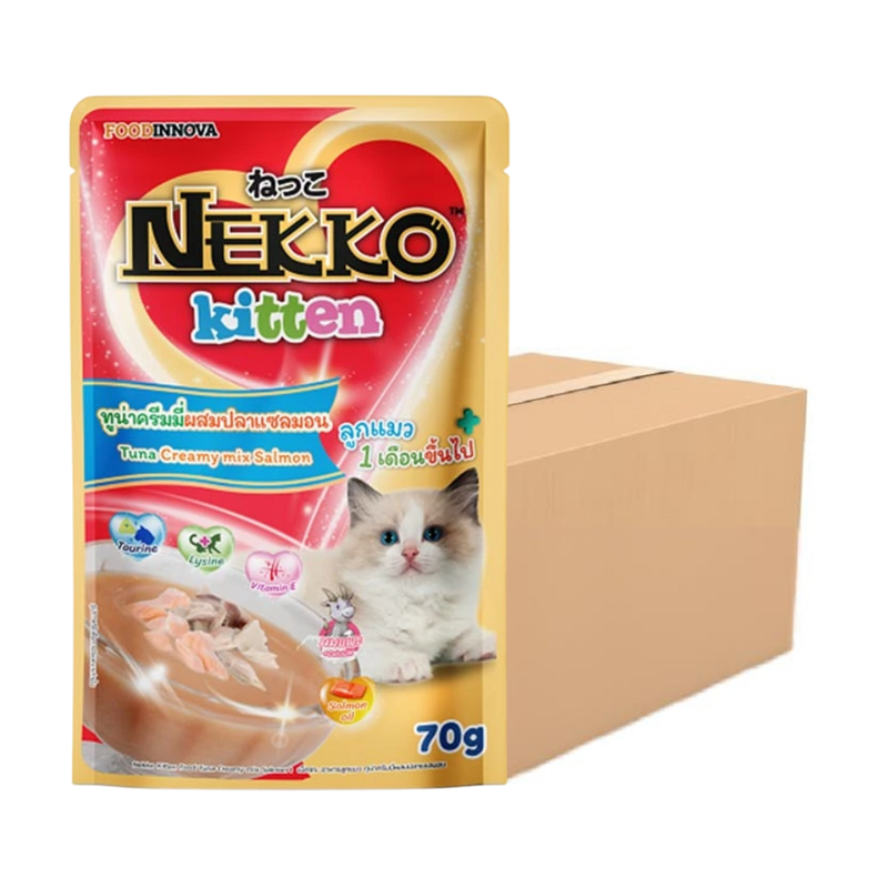 Nekko Kitten อาหารแมวเด็ก ทูน่าครีมมี่ผสมปลาแซลมอน 70g x 48 ซอง