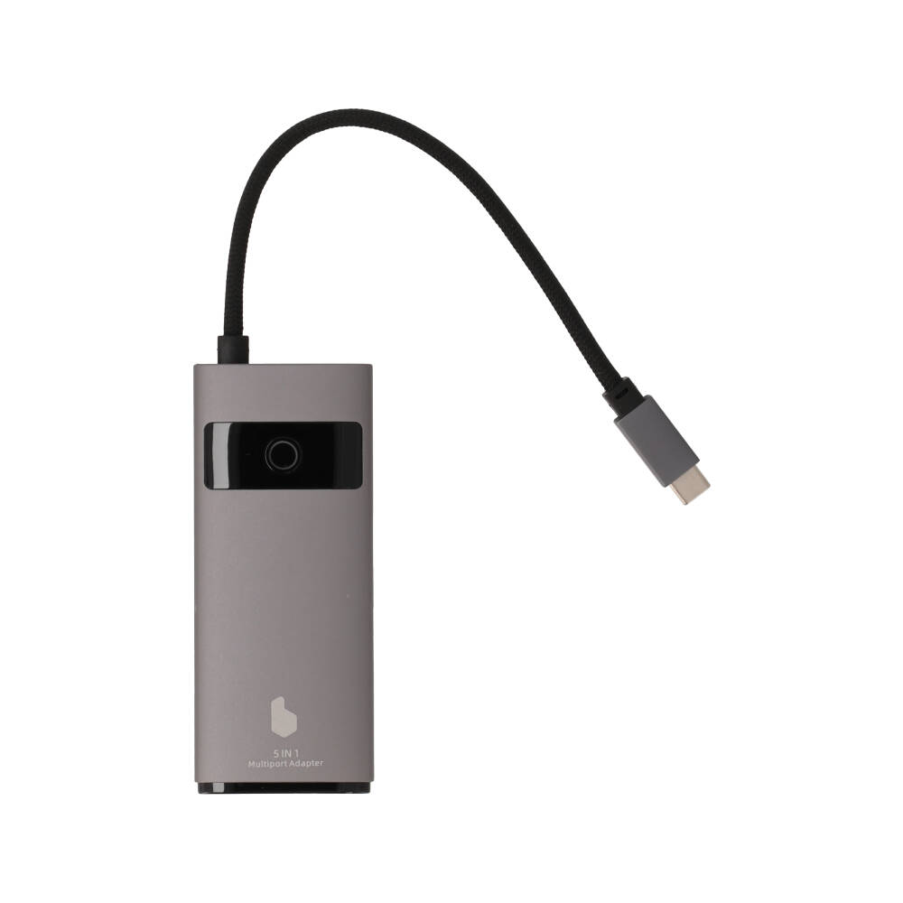 BLUE BOX Port Hub USB Type-C Hub 5-in-1 Multifunction Converter with Screen On/Off button Grey