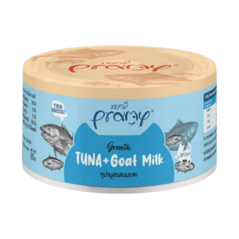 Pramy Canned พรามี่ อาหารกระป๋องสําหรับแมว ขนาด 80g C06-มูสนมแพะ ลูกแมว