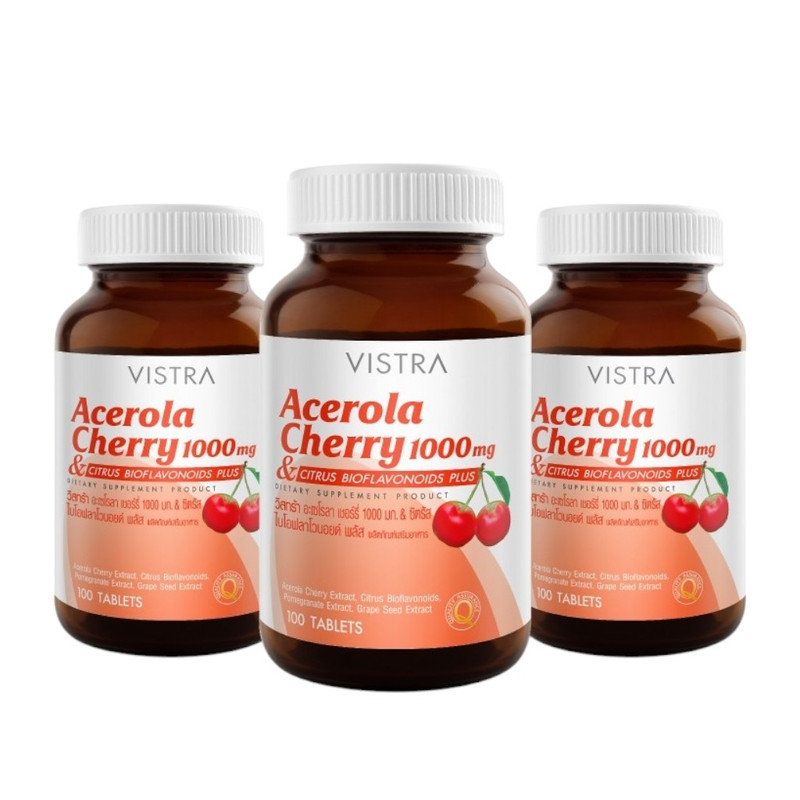VISTRA Dietary Supplement Acerola Cherry 1000 mg 145 g 100 Tablets x 3