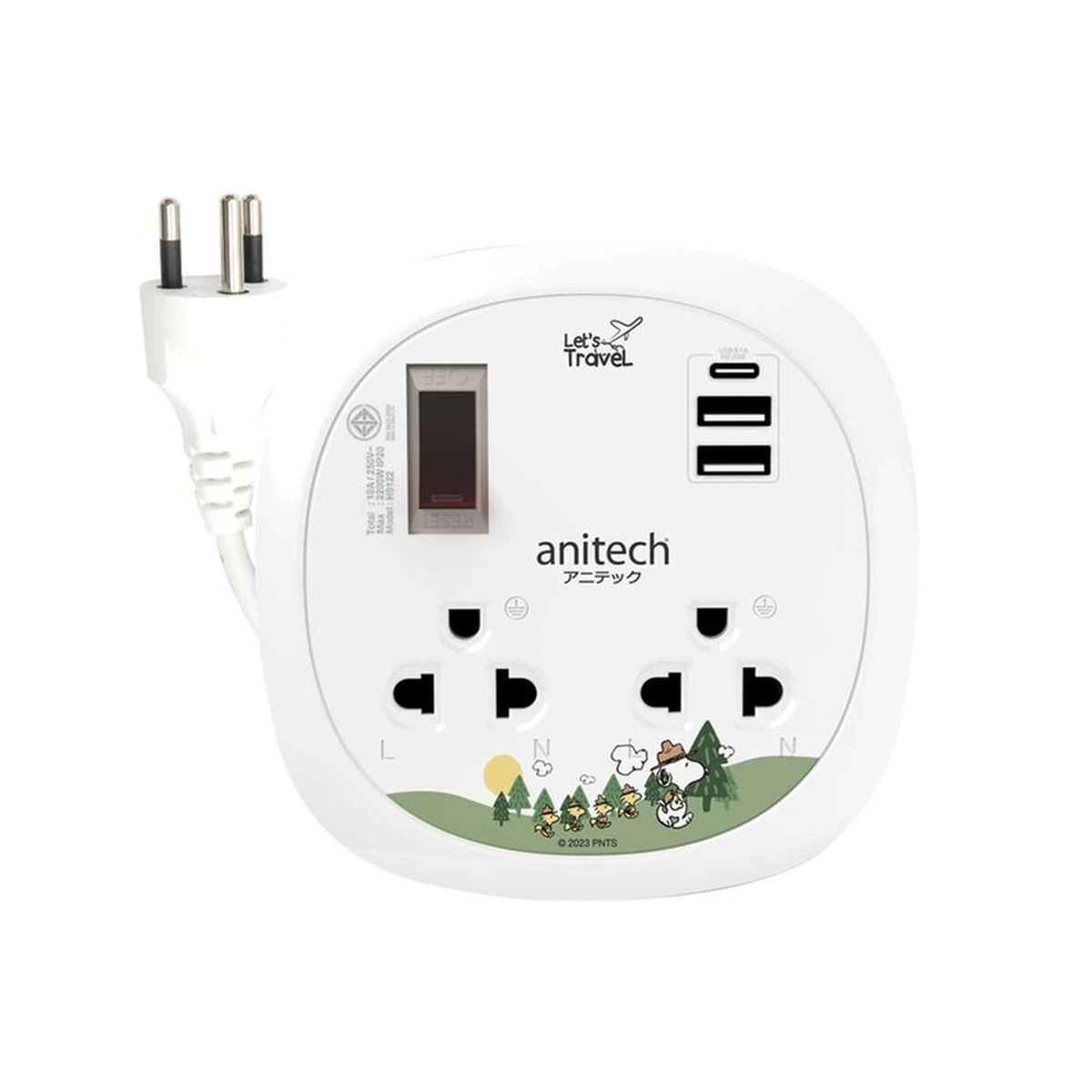 Anitech x Peanuts ปลั๊กพกพาลาย รุ่น SNP-H9122  [สินค้ารับประกัน 2 ปี]