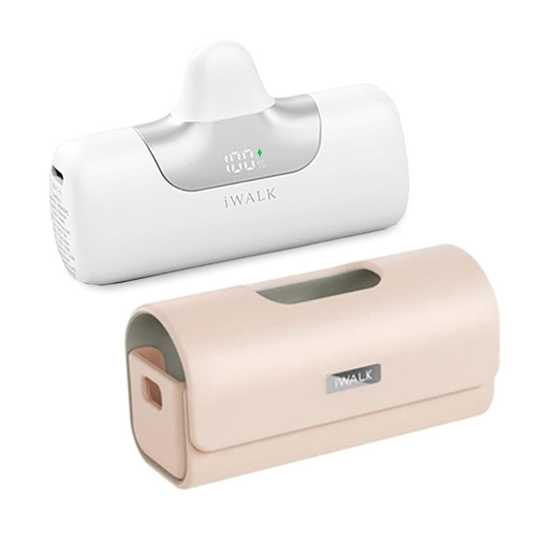 iWALK LinkPod5+LinkPod Bag แบตสํารองพกพาแบบหัวชาร์จไร้สายพร้อมกระเป๋าเคสหนัง ใส่ได้อย่างลงตัว White+PinkBag