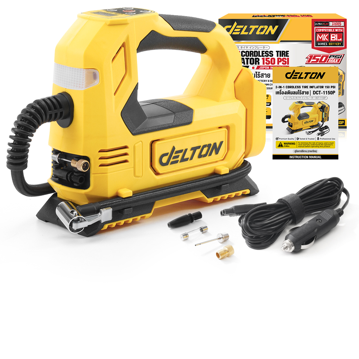 DELTON เครื่องเติมลมไร้สาย 2in1 20V 150 PSI (10.3 บาร์) รุ่น DCT-1150P ใช้งานร่วมกับ แบตเตอรี่ UltraFlex และ TURBO FORCE เฉพาะเครื่องเปล่า