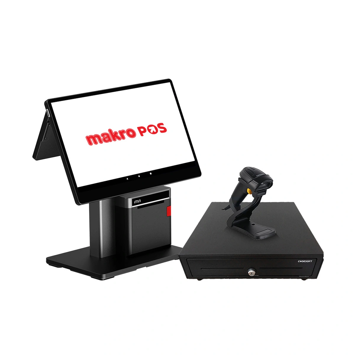 ชุดเครื่องคิดเงิน POS iMin Swan2 (2 จอ พร้อมเครื่องพิมพ์)  + ลิ้นชักเก็บเงิน + สแกนเนอร์
