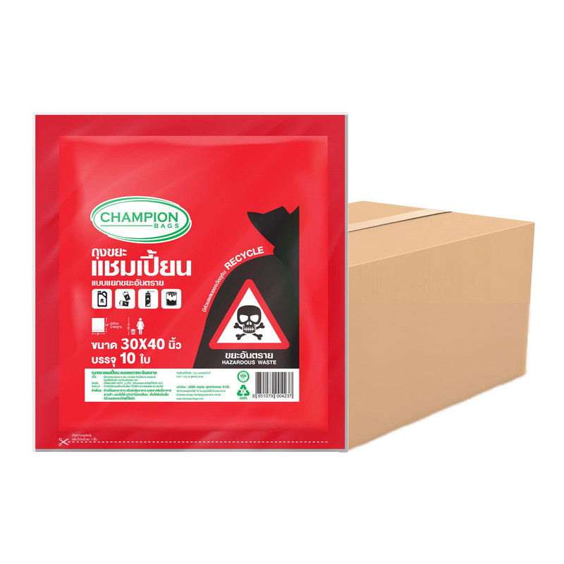 CHAMPION Red Trash Bags Hazardous Waste Sorting 30x40 10 Bags x 60