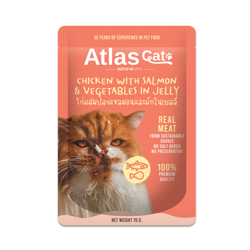ATLAS CAT CHICKEN WITH SALMON IN VEGETABLE JELLY (70G.)